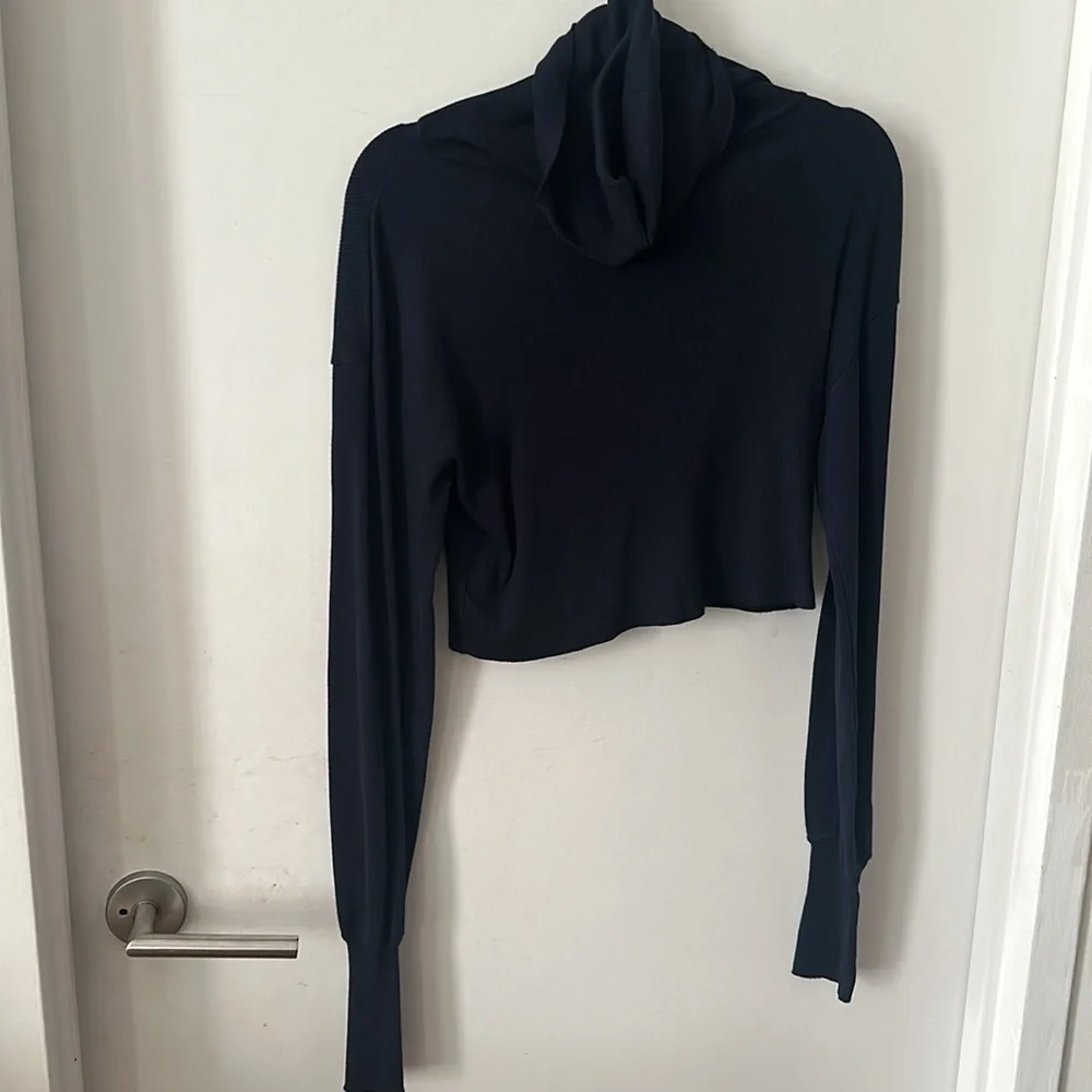 Brandy Melville Ribbed Crop Navy Blue Turtleneck